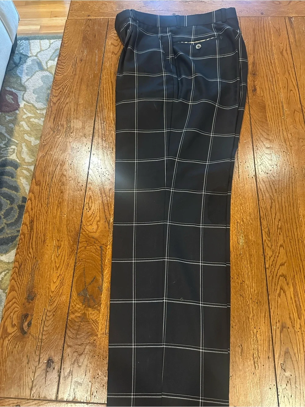 Vintage Burberry Golf Wool Windowpane Plaid Trousers 30x28 Black 98% Wool